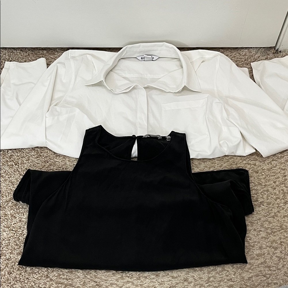 Athleta Shirt Bundle - Black Silk Tank Sz S & White Performance Long Sleeve Sz M